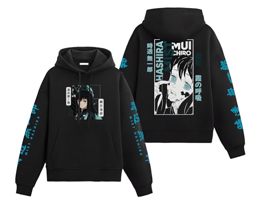Image of Anime Inspired Design Unisex Pullover Hoodie, Black, Graphic Print Front and Back
