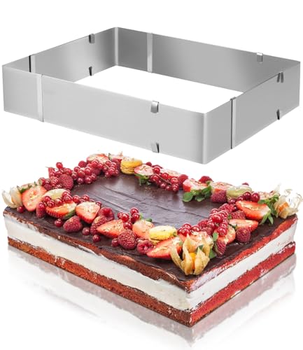 TIDEVAN Kuchenform aus Edelstahl, 6 cm Höhe, rechteckig, verstellbar, quadratisch, Kuchenring, verstellbar, ausziehbar, 20-38 cm, 24-46 cm