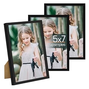 upsimples 5×7 Picture Frame Set of 3, Made of High Definition Glass for 5 x 7 Black Frames, Wall and Tabletop Display Thin Border Photo Frame for Home Décor