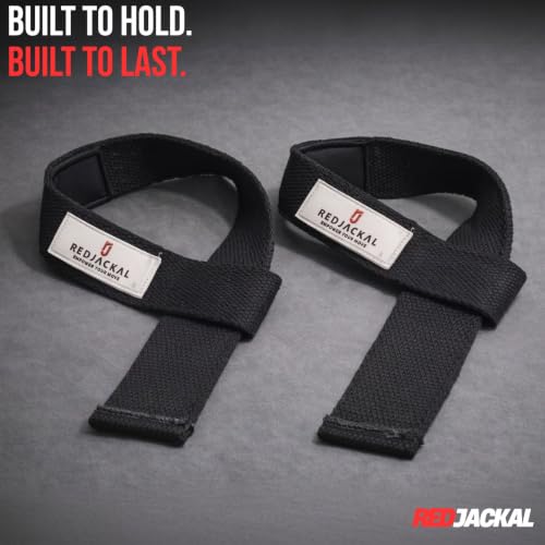 Image of REDJACKAL Single Loop Lifting Straps for Weightlifting - Heavy Duty Padded Cotton Deadlift Straps for Men & Women - Powerlifting, Bodybuilding & Gym Strength Training | 2 Pair Black