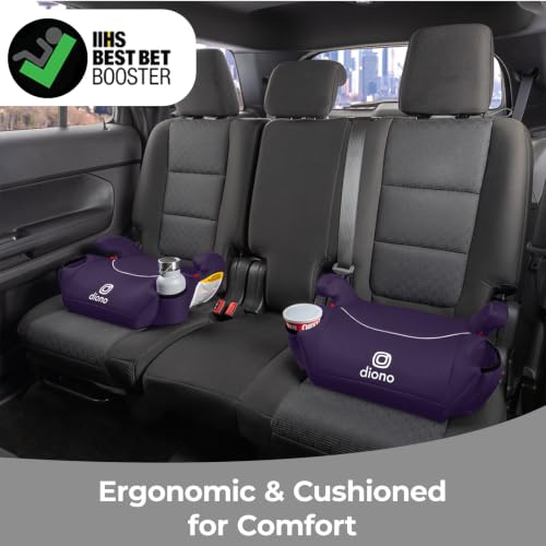 Image of Diono Solana, No Latch, Pack of 2 Backless Booster Car Seats, Lightweight, Machine Washable Covers, Cup Holders, Purple Wildberry