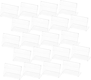 BCOATH 25pcs Acrylic Card Table Top Sign Holder Office Desk Table Tents Sign Holders Tag Label Stands Blank Labels Table Number Holders Wedding Cards Name Sign With Wheels Clip
