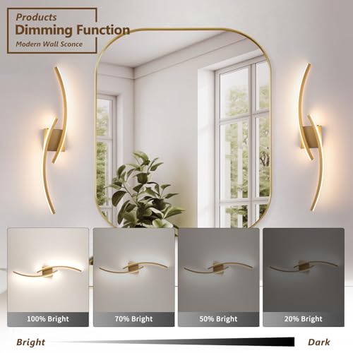 Image of Hardwired Modern LED Wall Light Fixtures, 3000~6000K Modern 5CCT Wall Sconce for Living Room, 31.5IN Indoor Wall Lights Gold Bathroom Light for Bedroom, Hallway, Bedside