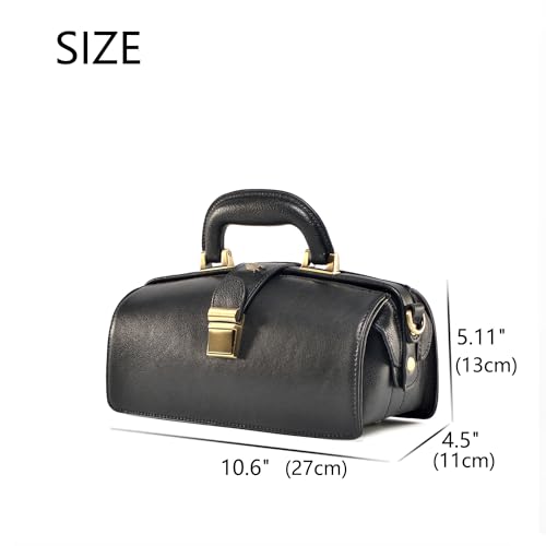 Image of genuine leather handbag cowhide doctor bag brown shoulder bag buckle women's bag