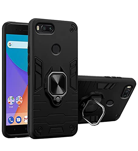 Image of Pikkme D5 Tough Armor Bumper Back Cover Case for Mi A1 |Ring Holder & Kickstand in-Built (Black)