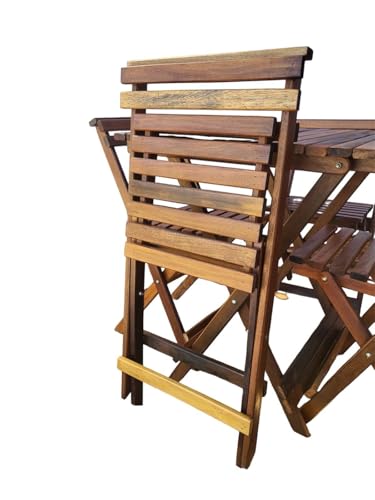 Conjunto de Mesa e 4 Cadeiras Dobráveis de Madeira Maciça para Exterior, 70x70 cm, Resistente a Manc