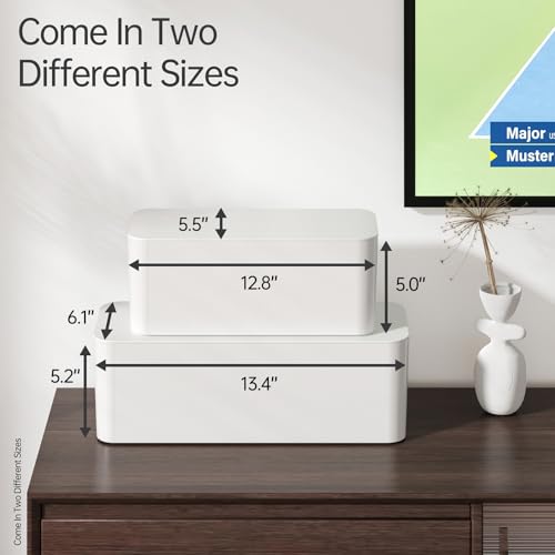 Image of YECAYE 2 Pack Cable Management Box, Pet Friendly Cable Box Organizer for Home & Office, Child-Proof Floor Cord Cover, Cord Management and Cord Hider, White