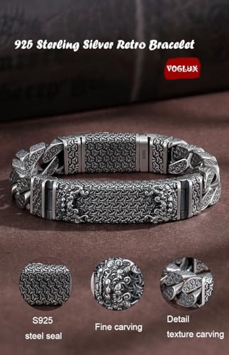 925 Sterling Silver Retro Bracelet for Men, Cuban Link Chain Bracelet for Men,Length 7,87 inch - 8,66 inch, Width 0,43 inch, 2.12-2.3 oz3