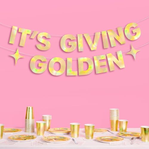 Image of xo, Fetti It's Giving Golden Banner - Gold Foil | 6 Ft. | Birthday Sign, Bachelorette Party Background, Metallic Bday Decorations