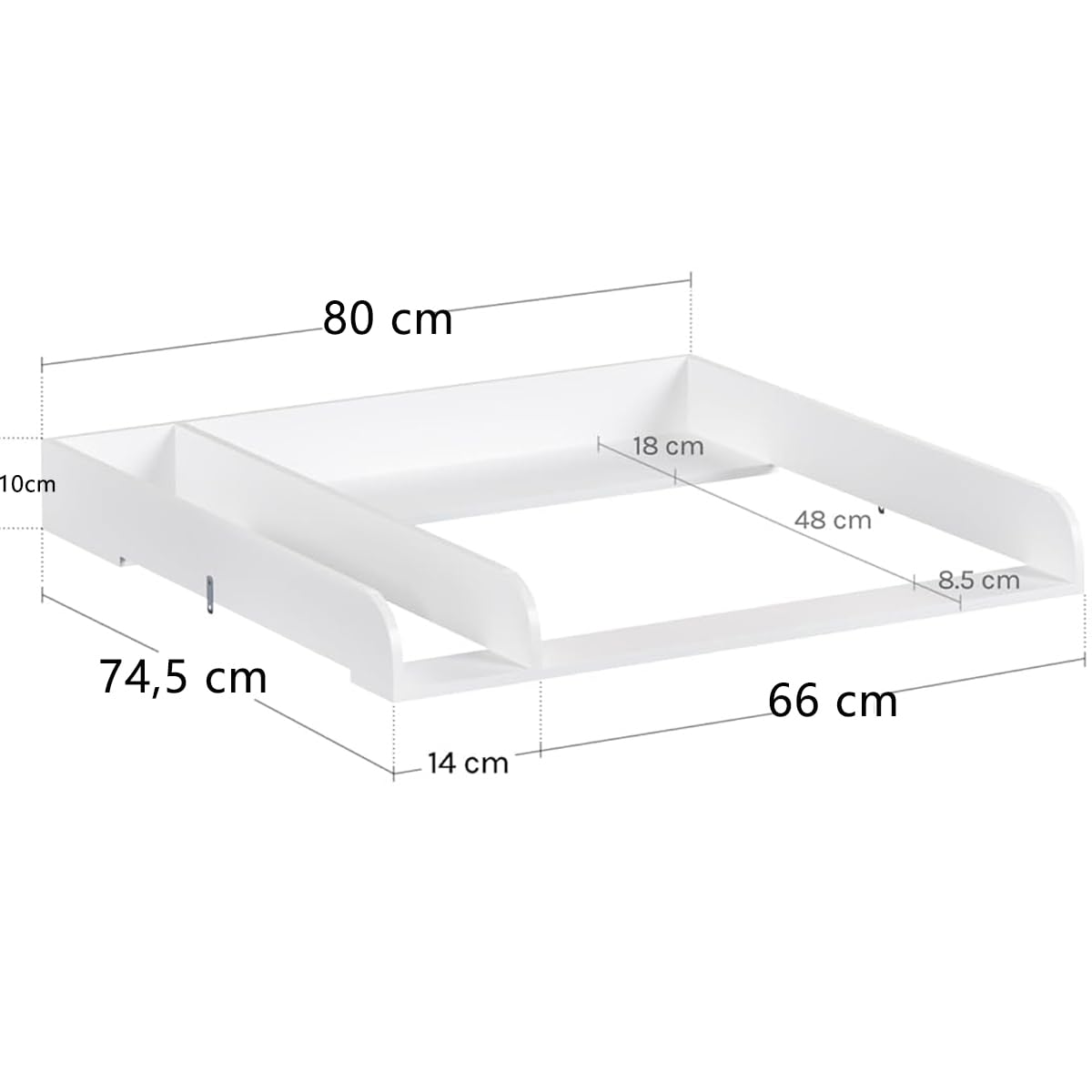 WOLTU Plan à Langer pour Commode, Table à Langer Accessoires, avec Cloison de Séparation, 80x8,5x74,5 cm, Fixation Sécuritaire, en MDF, Blanc