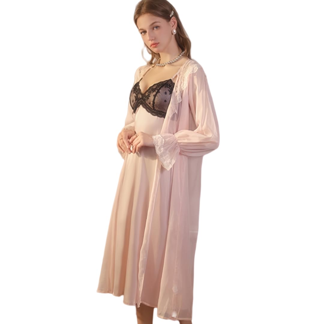 Vestaglia Donna Completo da Notte/Vestaglia in Seta Ghiaccio Jacquard con Scollo A V Profondo E Push-Up