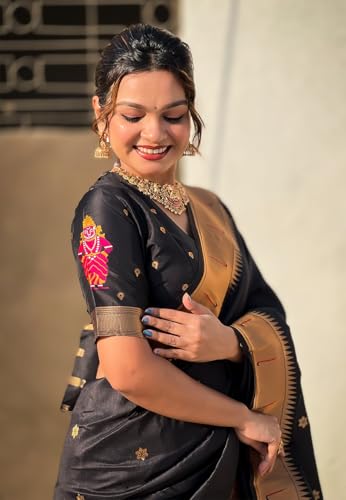 Image of SGF11 Women's Kanjivaram Paithani Silk Saree With Unstitched Blouse Piece