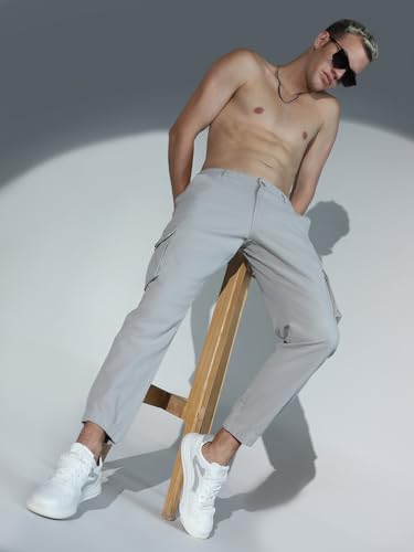 Image of Hubberholme Mens Grey Mid-Rise Cotton Casual Joggers HHMWJS004