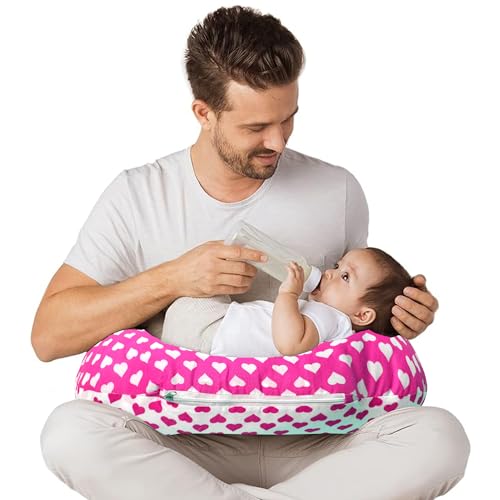 Image of VParents Feeding Pillow, Breast Feeding Pillows Vacuum Packed Cotton Nursing Pillow and Positioner, Breastfeeding, Bottle Feeding, Baby Support Rosy (Pink) 110485