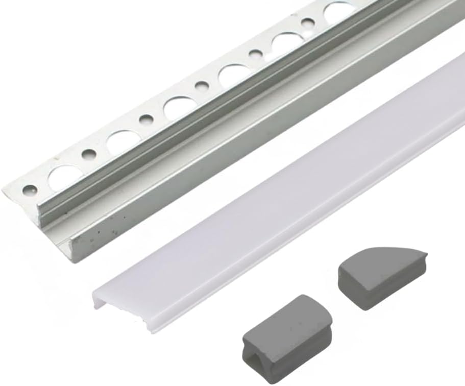 UniTile12 Tile Edge LED Strip Light Channel 180 Degree Aluminum Profile for Recessed Accent Lighting Heat Sink Design for Flat Tiled Surfaces Showers Kitchens Bathrooms (1828mm (72"))
