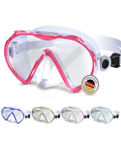 AQUAZON Beach Taucherbrille-besonders bequemes Silikon - inkl. Netztasche - Schwimmbrille mit extra temperiertem Glas für glasklarer Sicht-Kinder 7-12 Jahre, Erwachsene