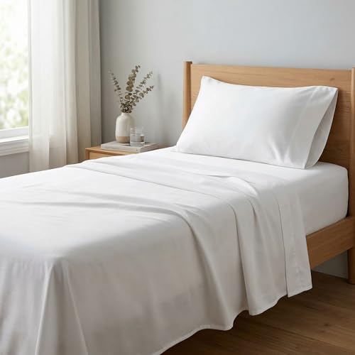 Image of Beckham Hotel Collection 100% Cotton Twin Sheet Set, 3-Piece, White | 500 Thread Count, Silky Soft Weave, Breathable, Anti-Pilling, 16-Inch Pocket, All-Around Elastic, Gets Softer with Every Wash
