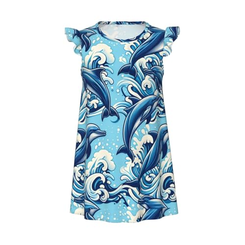 Augenstern Flutter Sleeve Nightgown Dolphins-Jump-Blue-Sea Soft Sleepwear Nightdress