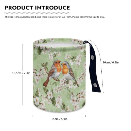 Image of Birds Flower Car Trash Can Foldable Hanging Portable Dustbin Bin for Back Seat, Front Console, Floor, or Hanging Headrest Waste Basket
