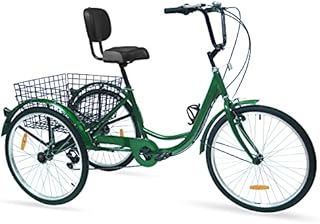 Adult Tricycles 7 Speed, Adult Tricycle Trikes 20/24/26 inch 3 Wheel Bikes, Three-Wheeled Bicycles Cruise Trike with Shopping Basket for Seniors Men Women Cycling Exercise Recumbent Bike (Dark, 24