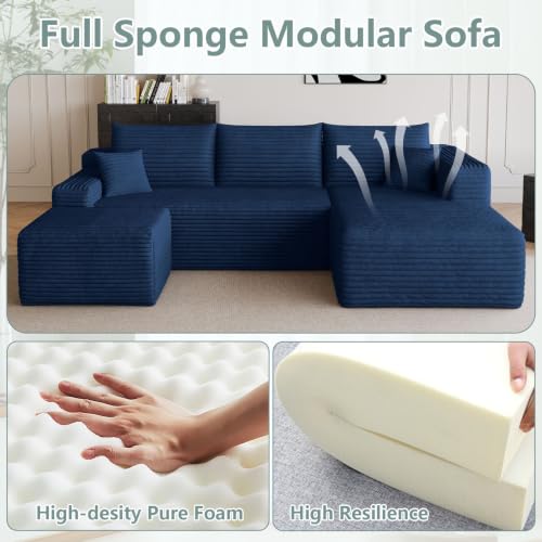 Image of 95 inch Boneless Couch with Ottoman, Modern U Shaped Cloud Sectional Couch