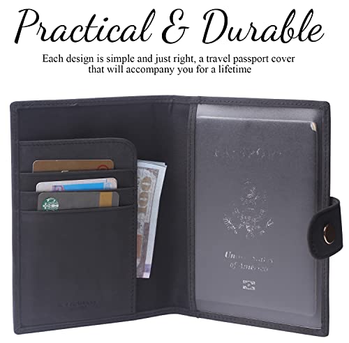 Genuine Leather Passport And Vaccine Card Holder, Rfid Passport Cover Credit Card Case With Cdc Vaccination Card Slot For Family Travel Id Documents Women And Men (Premium Soft Leather Black) #TOP1