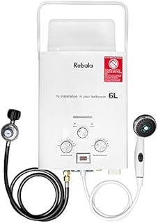 Rebala 6L Portable Water Heater,1.32GPM Tankless Water Heater Digital Display,Rv Camping Water Heater Overheating Protection, Tankless Propane Water Heater