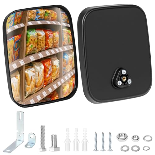 QWORK® Espejo de tráfico, 19 x 16 cm espejo convexo ajustable con vista gran angular, para aplicaciones interiores y exteriores