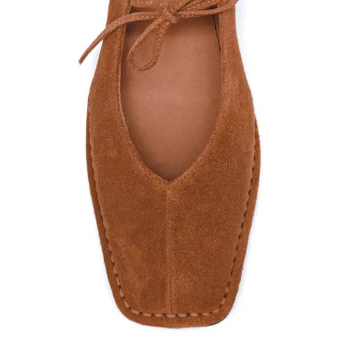 Image of Lace up Ballet Flats Women Square Toe Mary Jane Flats Bow Slip On Comfortable Ballerina Shoes