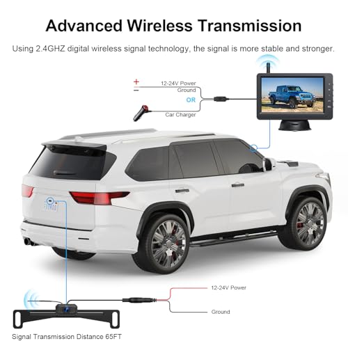 Image of Fookoo HD 1080P 5-inch Wireless Backup Camera, 5 inch Split Screen Monitor Rear View Licence Plate Camera, DIY Guide Lines Wide Angle IP69 Waterproof Easy to Install for Car Pickup Van SUV - DW5CT