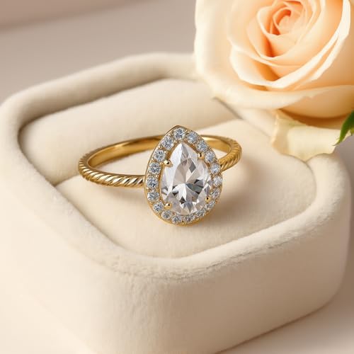 1.2 Carat (ctw) Pear Cut Halo Lab-Grown Diamond/Moissanite Wedding Ring Engagement Ring for Women,925 Sterling Silver/10K/14K/18K Real Gold Engagement Rings Jewelry, Size 3-143
