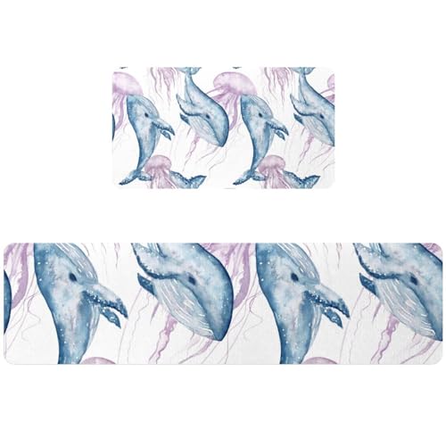 Tapetes de cocina de gran durabilidad con diseño textil de ballenas 2