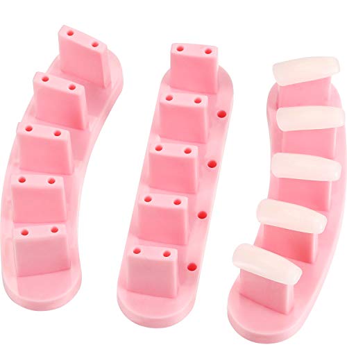 6 Pieces Plastic False Nail Practice Display Stand and 20 Pieces Practice Acrylic False Nail Tips White Nail Art Training Manicure Tools for Home Salon Supply (Pink)