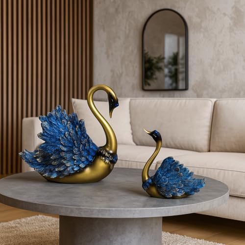 Xtore Hand Crafted Swan Pair Home Decor Figurine | Decorative Showpiece (Pack of 2, Blue)