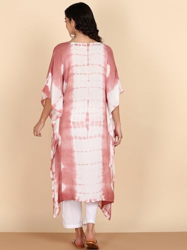 Image of Maaesa Women Handcrafted Tie & Dye Rayon Crepe Kaftan Dress | Casual Wear | Flowy Kaftan Style | Lightweight & Breathable Fabric