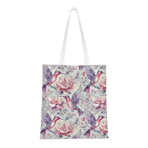 GOAYETN Hummingbird Floral Tote Bag Reusable Shoulder Tote Bag For Women Lady Vacation, Shopping, Work