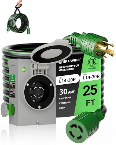 30 Amp 25FT Generator Cord and Power Inlet Box Kit NEMA L14-30P to L14-30R 4-Prong Generator Cord 10 AWG with Twist Lock Connector Pre-Drilled 30 Amp Inlet Box ETL Listed Ready for Emergency Use