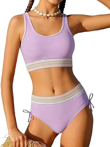 Image of Teen Girls Swimsuit Two-Piece Bikini Set Adjustable Shoulder Straps Bathing Suit Kid Athletic Swimwear with Chest Pad
