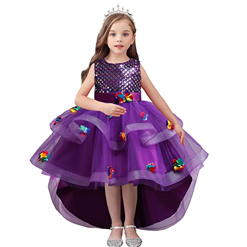Robe de bal à fleurs violette enfant 7-8 ans pour fête et mariage