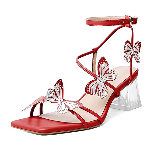 Image of Zamikoo Women's Heeled Sandals Square Open Toe Ankle Strap Block Heels Strappy Clear Heels Chunky Low Heels