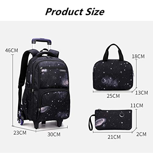 Mitowermi Boys Rolling Backpacks Kids'luggage Wheeled Backpack For School Boys Trolley Bags Space-Galaxy Durable Bookbag With Lunch Bag #TOP1