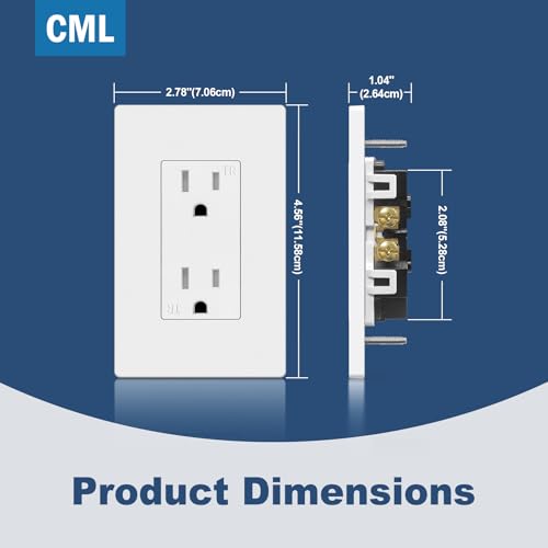 Image of CML Matte White 15 Amp Decorator Wall Receptacle Outlet, 50 Pack Tamper Resistant (TR) Decor Standard Electrical Outlets with Screwless Wall Plate, 15A /125V, 2 Pole 3 Wire, UL Listed, White
