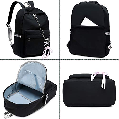 Hey Yoo Backpacks for Girls Backpack for School Bag Bookbag Aesthetic Cute School Backpack for Girls Teens (Black)3