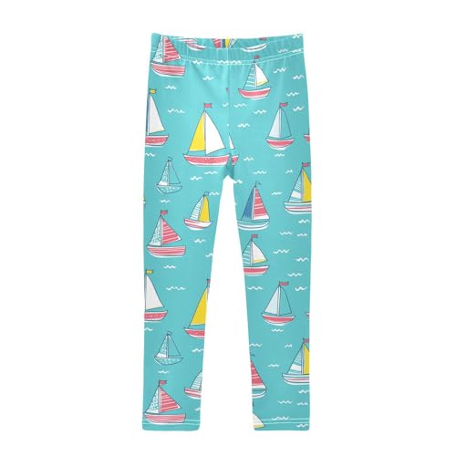 Wusikd Colorful Sailboats Girls' Leggings Toddler Doodles Cute Kids Yoga Pants Dance Active Tights 4T