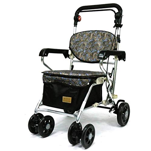 SOVORM Andador de 4 ruedas plegable con movilidad para caminar, altura ajustable, asiento para ancianos, andador de aleación de aluminio, doble comodidad