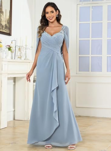 Fu Jiang Women's Lace Mermaid Mother of The Bride Dresses for Wedding Long Chiffon V Neck Formal Evening Gowns3