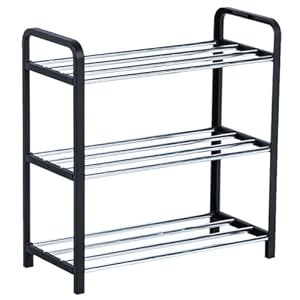 JOYOFREELY 黒色の3層シューズラック 靴棚 家庭用シューズシェルフ 安定性省スペース設計 PPスチール素材採用 おしゃれ繊細なデザイン 玄関収納に最適