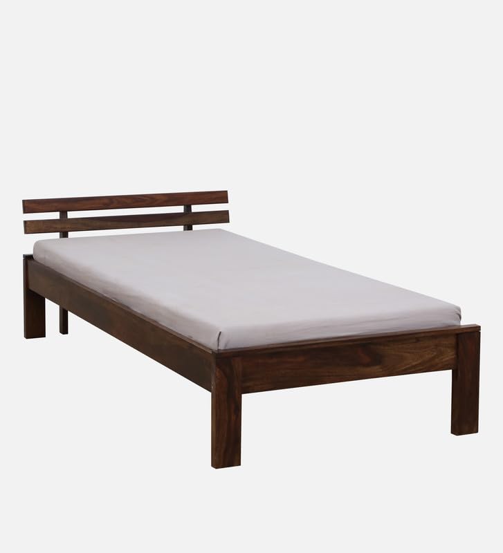 Image of Solid Sheesham Wood Admire Single Bed Without Storage | Wooden Single Bed Cot Palang Furniture for Bedroom Living Room Home and Hotel (Provincial Teak Finish)