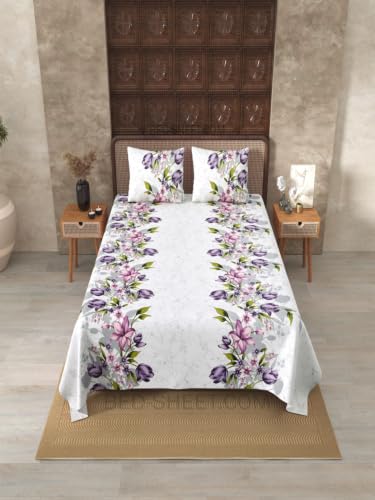 Image of JaipurFabric 300 TC Cotton Bedsheet with 2 Pillow Covers | Soft Breathable King Size Bed Sheet Set