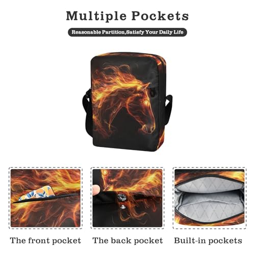 Crossbody Bag Fire Flame Horse Messenger Bag for Women Men Purse Shoulder Bag Satchel Bag with Adjustable Strap 202b55812